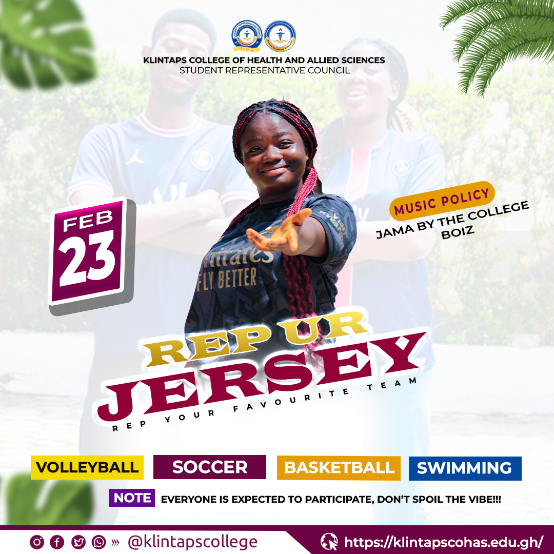 🚨 Calling all sports fanatics and jersey lovers! 🏀🏈🏒⚽ Join us this Friday at Klintaps College of Health and Allied Sciences and show off your team pride at our Rep your Jersey event! #RepYourJersey #KCoHAS #GameOn #SportsFashion #FriendlyVibe
