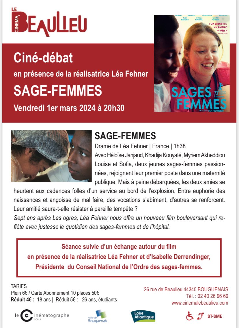 Projection du film sage-femme le vendredi 1er mars à Bouguenais en présence de Léa Fehner 😊