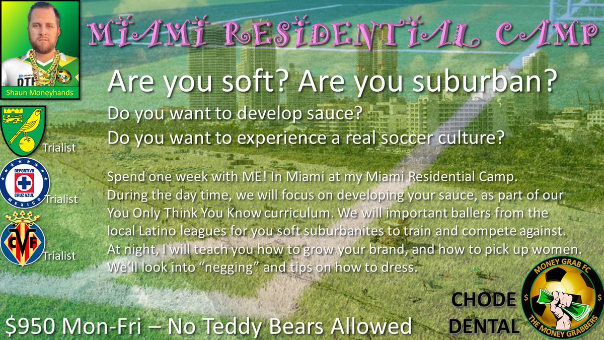 MoneyGrabFC's tweet image. You could run a good session, with good coaches, at an affordable price, and parents wouldn't be interested.

Charge a lot of money, use the magic words (academy, pro, elite), and throw in a European club badge, and parents will remortgage their homes to pay for shit soccer.