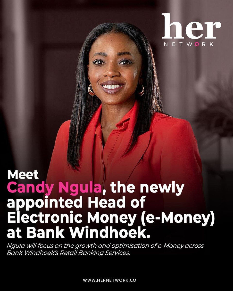 .<a href="/BankWindhoek/">Bank Windhoek</a> recently announced the appointment of <a href="/CandyNgula/">Candy Ngula</a> as its Head of Electronic Money (e-Money) and #WeLoveItForHer 😍👏🏽 instagram.com/p/C3kcnTkrfQH/…