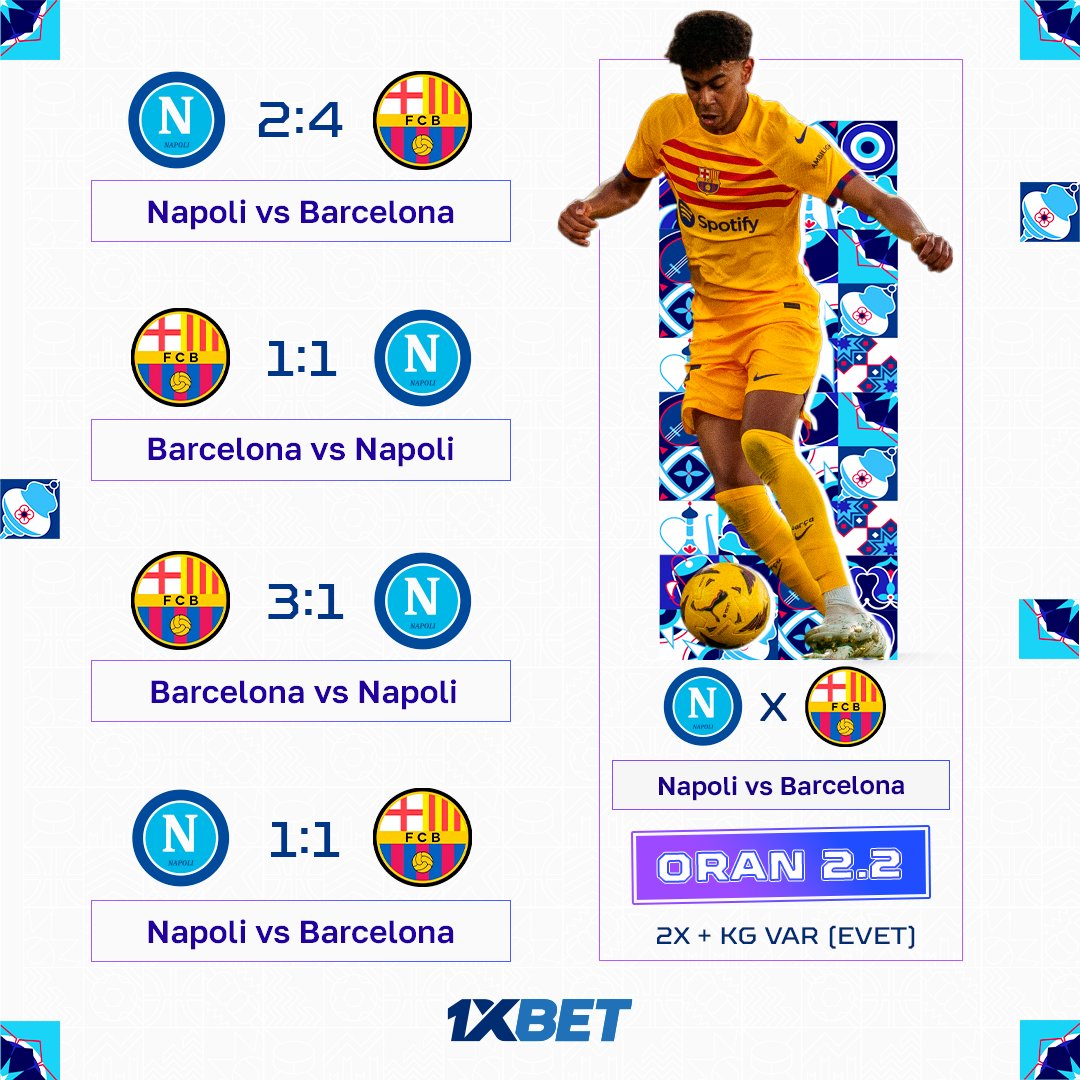 🔝 Barcelona Napoli'ye karşı sadece 1 maç kaybetti (5 galibiyet ve 2 beraberlik). 🔍 Son 4 maçta takımlar birbirlerine karşı sürekli olarak gol attılar ✅ 2X + KG var bahsi oynuyoruz. 📲 Eçimini yap ➡️➡️➡️ tapxlink.com/line_tw_pc