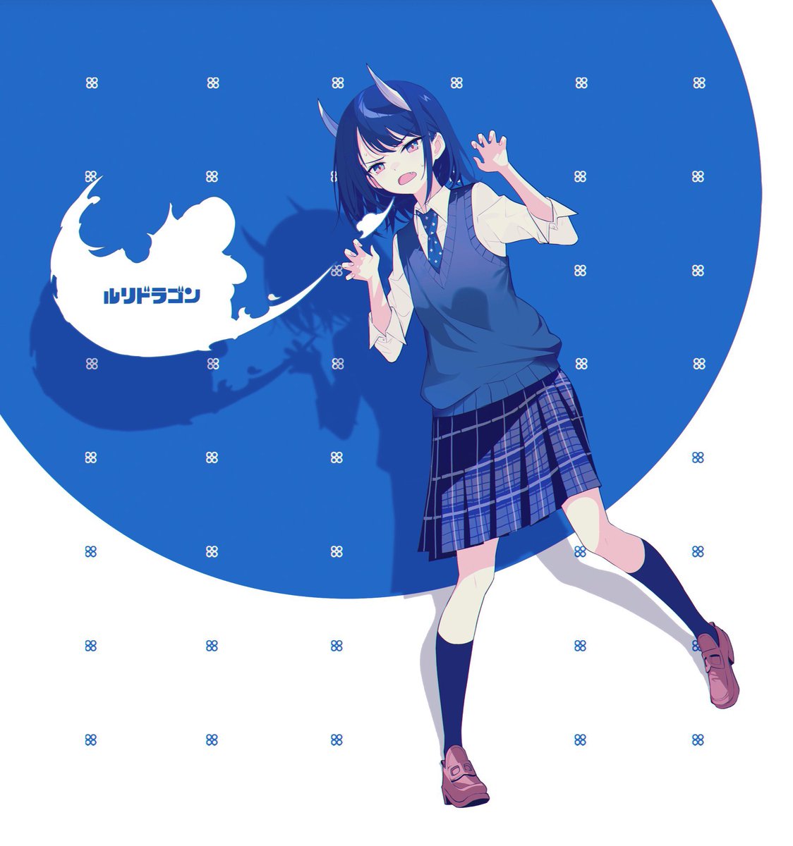 1girl dragon girl dragon horns horns skirt blue necktie dark blue hair  illustration images