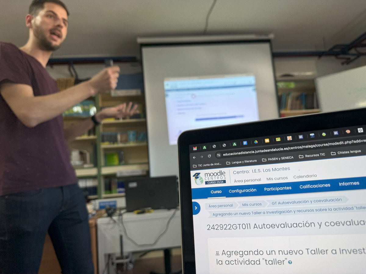 PepeTorreblanca's tweet photo. Ayer tuvimos una interesante sesión de formación con Nacho Pérez, del @IesBarbara, en  el grupo de trabajo que tenemos en el @IesMontes sobre #MoodleCentros  y la actividad taller. 
@cepmalaga @DGTaTEd @carmonamaqueda #taller #coevaluación
▶️ https://t.co/pATbPWmltQ https://t.co/6HQ6TEGlyo