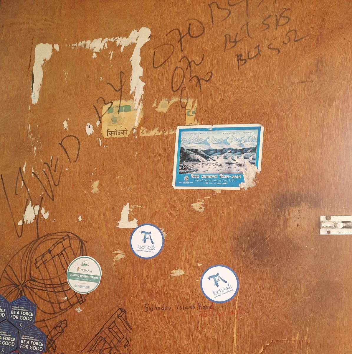 andis_paudel's tweet photo. B-202 door,
here since at least 2064,
can't help but wonder about all the memories created inside this, all the people who've shared this door as us, 
the glory of this piece of ply ends today. https://t.co/g8LahDDbLX