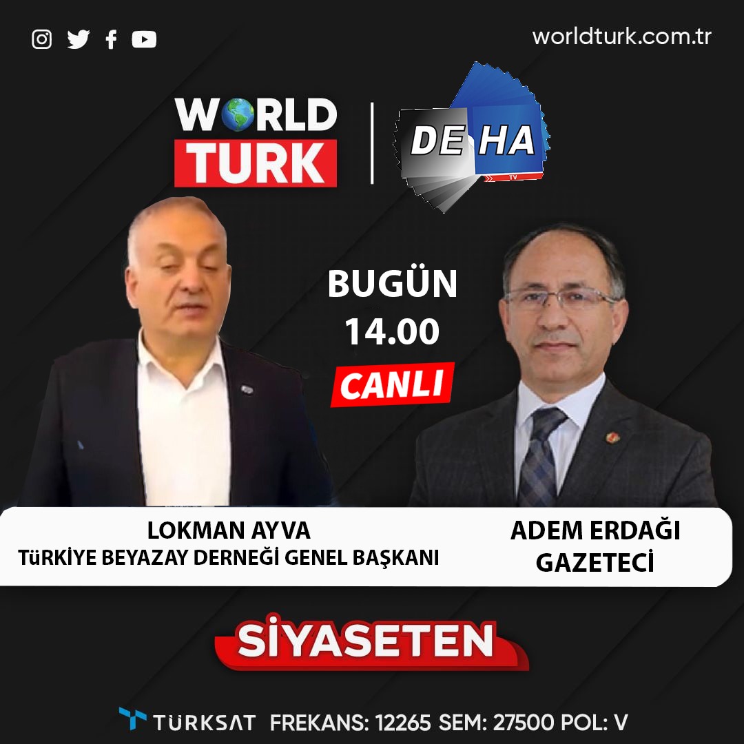 worldturktv's tweet photo. 🎥  #CANLIYAYIN📍#DENİZLİ 💙
➤ @TurkiyeBeyazay Genel Başkanı @lokmanayva , WORLDTURK &amp; #DEHATV Ortak yayınında Adem Erdağı'nın hazırlayıp sunduğu #SİYASETEN'de gündemi değerlendirecek

📆 Bugün ⏰ 14.00

KABLOTV 888.Kanal 
👉  https://t.co/x1005GIJ42
👉 https://t.co/U7zylywEOh https://t.co/lhQtjUVAXv