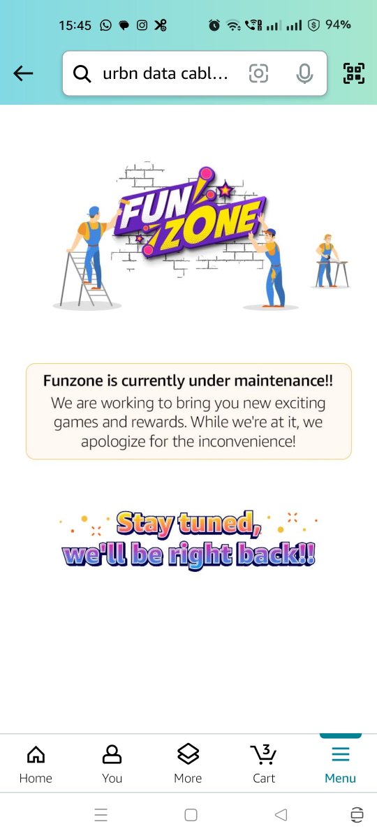 AshishTripathi_'s tweet photo. Dear @amazonIN,
Why am I getting this FUNZONE UNDER MAINTENANCE message while everyone else around me is happily playing the games quizzes and other fun stuff? https://t.co/lmIgLp1BXa