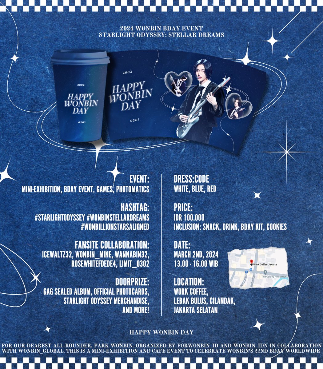FORWONBIN_ID's tweet photo. Letโs celebrate the luminous journey of a true star, WONBIN! ๐
๐ WONBIN BIRTHDAY EVENT ๐ธ
Cafe Bโday Party and Mini Exhibition
๐ WORK COFFEE JAKARTAโจ๐ Sabtu, 2 Maret 2024โจโฐ 13:00 - 16:00
๐ Detail: https://t.co/u09yllxHCF
#StarlightOdyssey #WONBINStellarDreams https://t.co/ISKEoqgOk6