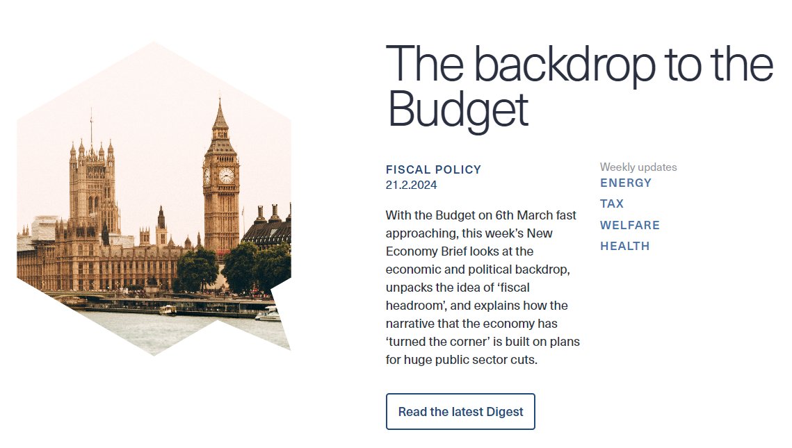 💭We need to talk about 'fiscal headroom'.

With the Budget fast approaching, this week we unpack the idea of fiscal headroom, and explain how the narrative that the economy has ‘turned the corner’ is built on plans for huge public sector spending cuts:
neweconomybrief.net/the-digest/the…