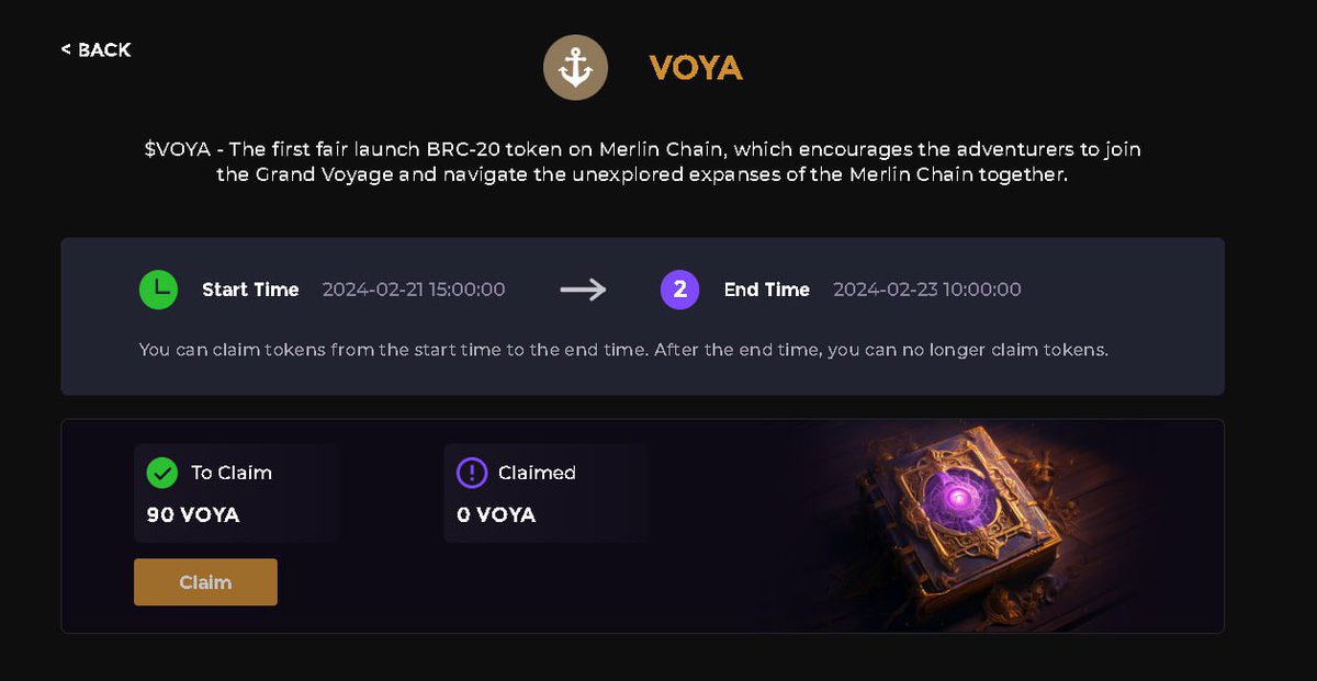 Nhận airdrop 50$ kèo Voya cho ae bridge trên 0.01 BTC qua L2 Merlin 

Link claim: merlinswap.org/airdrop

Link bán: merlinswap.org/trade/swap?tok…