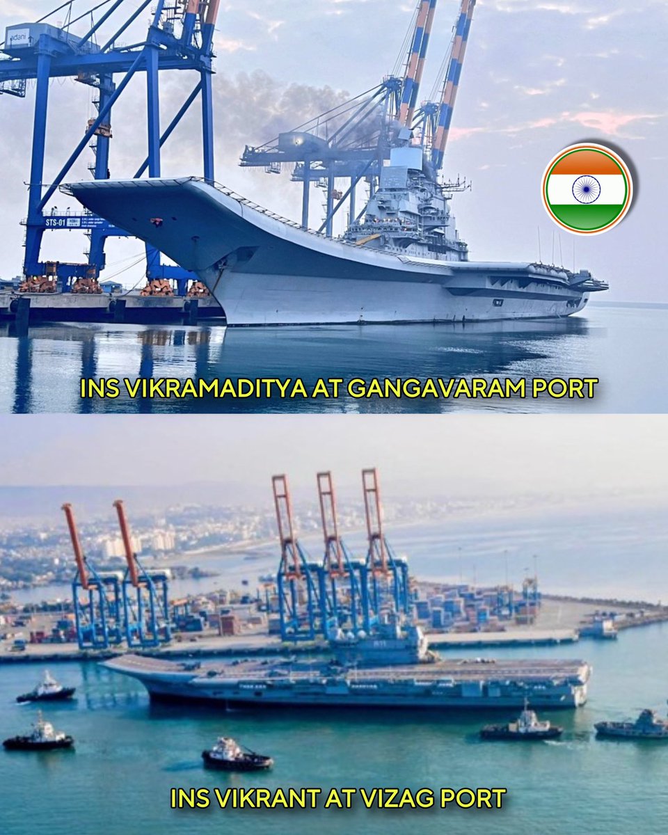 For the first time India’s both Aircraft carriers  #INSVikrant & #INSVikramaditya arrived to Vizag  🩵 #MILAN24 #India 🇮🇳🔥