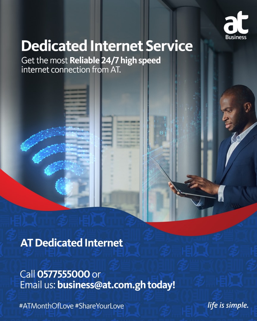 theatghana's tweet photo. We did this one for you. No, not you, behind you. Yes, your business. An always-on, dedicated 24/7 internet connection with maintenance on standby. Get AT Dedicated Internet for your business today. #AT #makingbusinesssimple #MonthofLove #ATBusiness #dedicatedinternet https://t.co/IH5lTAUTxz