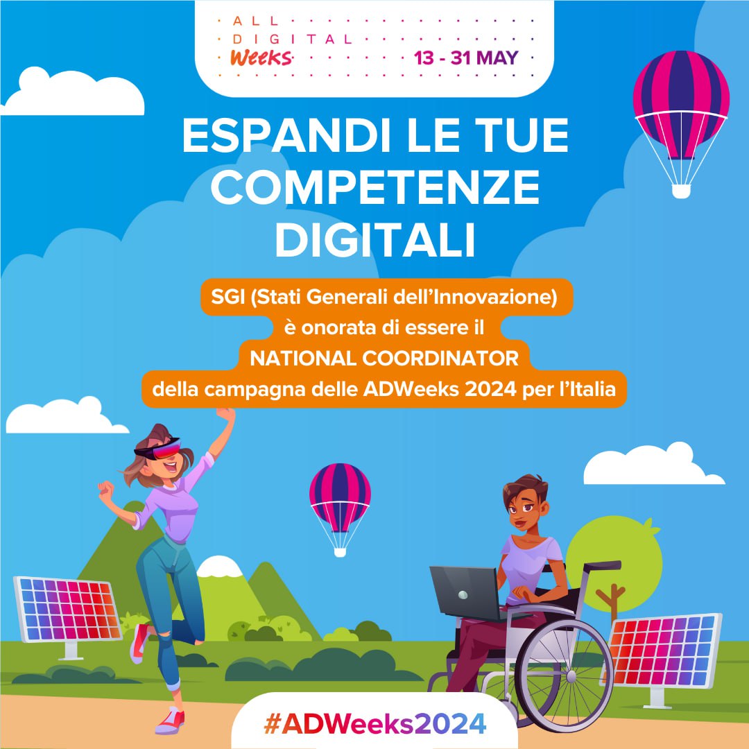 @SGInnovazione è anche quest'anno Coordinatrice Nazionale della campagna di inclusione digitale di @AllDigitaEU  #AlldigitalWeeks 2024, cofinanziata da @EU_Commission. 
Unisciti a noi per promuovere le #competenzedigitali!
Stay tuned!
alldigitalweeks.eu #ADWeeks2024