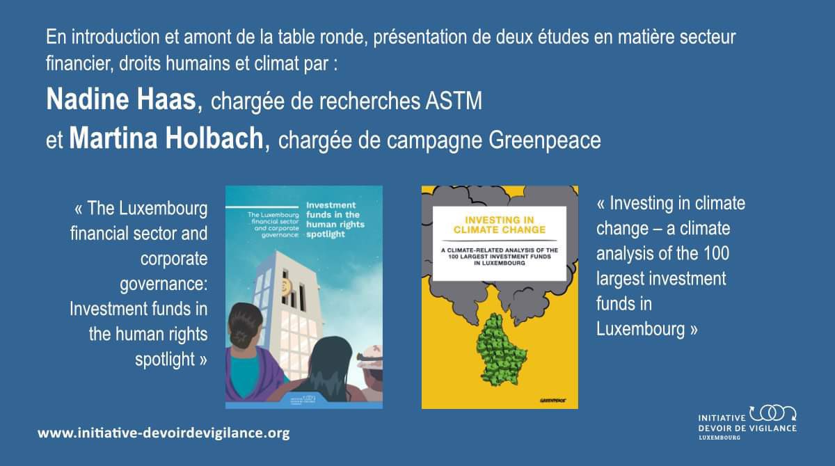🗓️ Conférence-table ronde organisée par l‘Initiative pour un devoir de vigilance #DueDiligence

Quelle responsabilité pour les fonds d'investissements en matière des #droitshumains, #climat et #environnement ? ⚖️🌍 

14 mars 2024
En langue française 
Entrée libre