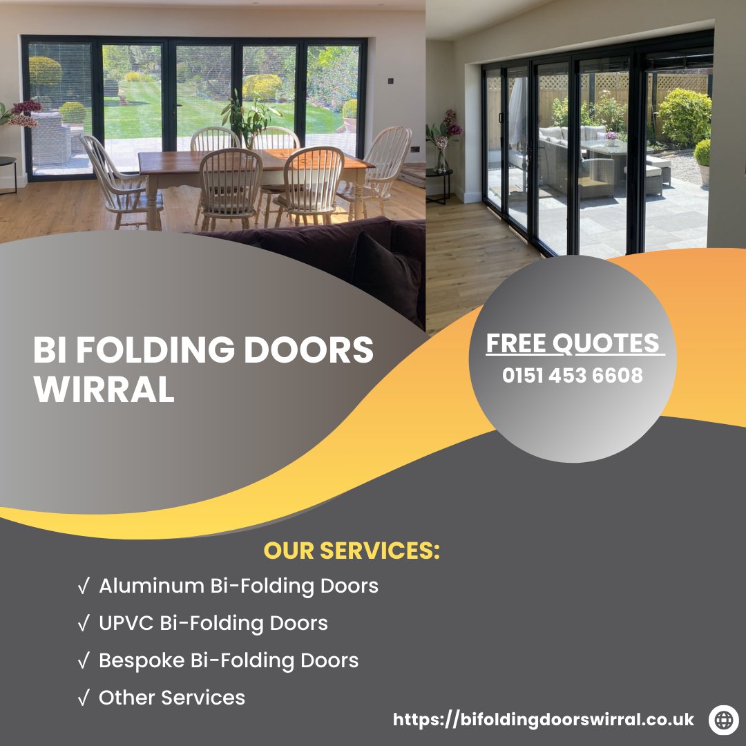 BiWirral's tweet photo. This week, Bi Folding Doors Wirral focused on creating harmonious indoor-outdoor spaces for our customers. Contact 0151 453 6608 or visit https://t.co/X5vv6iVLmg for details and a FREE quotation.

#wirral #aluminumbifoldingdoors #upvcbifoldingdoors #bespokebifoldingdoors https://t.co/GaJPnWRG5e