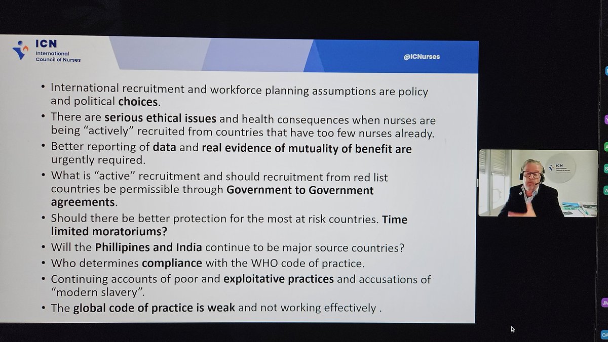 Great presentation and outline of real challenges from the CEO of @ICNurses at today's WHO and NHS England webinar. 'What should ethical recruitment look like in practice?'