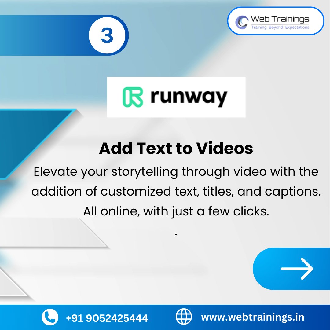 webtrainings's tweet photo. Take a look at the best 4 text-to-video generating tools and explore the possibilities of creativity π₯ Convert text into visually engaging videos with easily.
π Call us now: +91 9052425444
π Visit our website: https://t.co/NQEDU7cn1V
#webtrainings #TextToVideo #Content https://t.co/YTY0fLOo7A