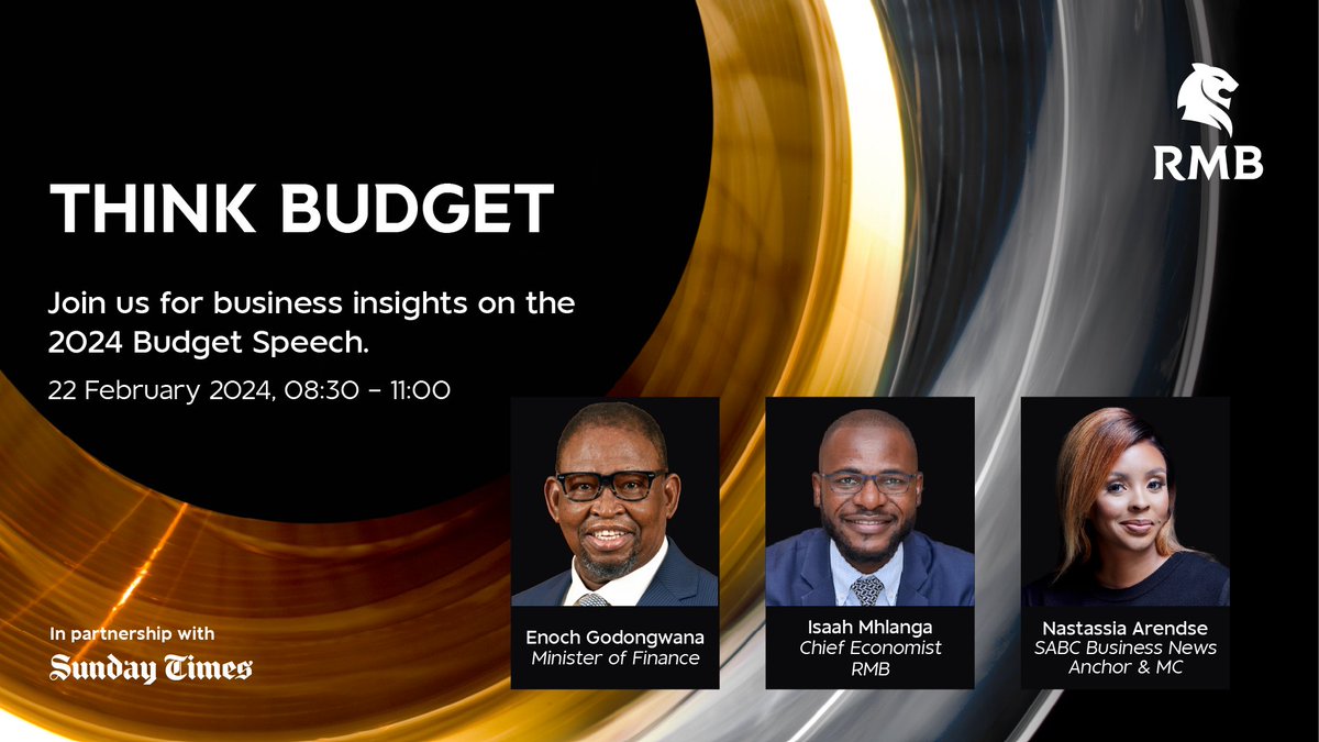 Know what’s in the #Budget2024. @RMBCIB in partnership with the @SundayTimesZA and @ArenaEventsZA brings you a post-Budget Analysis event where Finance Minister Enoch Godongwana will unpack the #Budget2024. 🗓️Feb 22, 8:30am-11am. Register: bit.ly/3OQzLvj