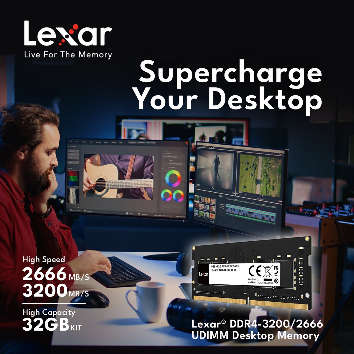 LexarMEA's tweet image. Upgrade your system without buying a new one - simply install Lexar® DDR4-3200/2666 UDIMM Desktop Memory for a much-needed boost to your computing power! . #Lexar #DesktopMemory #PerformanceBoost #UpgradeYourSystem #Lexar #LexarMEA #Lexarmemory