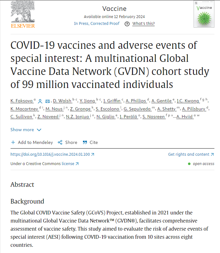 Quels sont les effets secondaires de la vaccination #COVID19 ? Cette étude de cohorte observationnelle s'est intéressée à 13 effets sur 99 millions de personnes vaccinées dans le monde. Ccl : ils existent et sont, comme prévu, faibles et proches des taux attendus. #thread 1/6