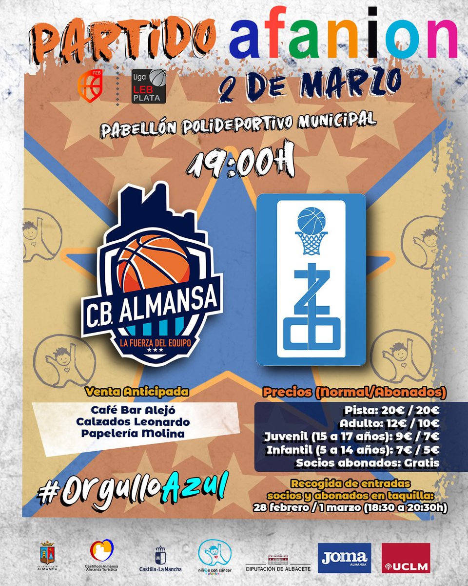 CBAlmansa's tweet photo. 📅 | Esta semana descansamos, pero el 2 de marzo volvemos con el partido @AFANION_. Recibiremos la visita del líder y campeón de Copa #LEBPlata, @ClubBZAMORA 🔥

🎫 Puntos de venta habitual.
¡Te esperamos, #MareaAzul! 🌊

#OrgulloAzul #JuntosSomosMásFuertes #LaFuerzaDelEquipo https://t.co/FCrt1eREPK