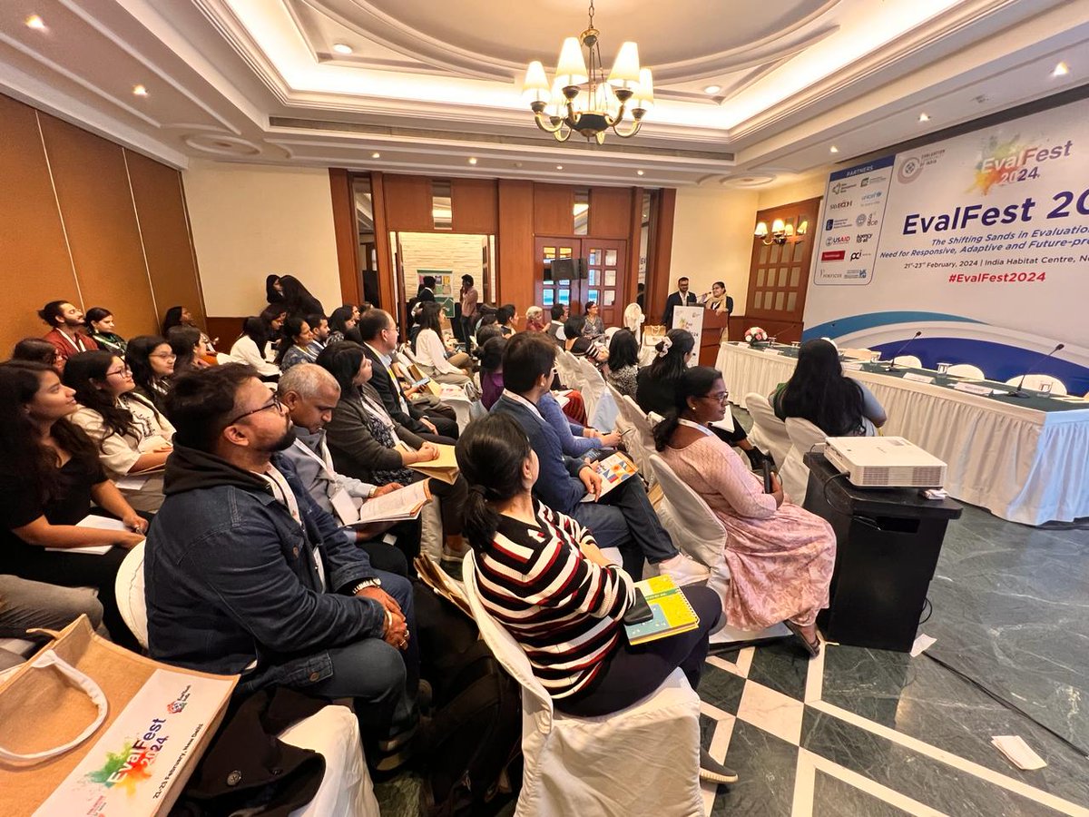 3ieNews's tweet photo. #HappeningNow #EvalFest2024 

We're discussing the need to focus on gender-responsive approaches to monitoring and evaluation to measure women’s #empowerment for #gender analysis with 3ie Asia Program Director @nmann2015, @SonalJaitly @MicroSave, Anjani Kumar Singh @BMGFIndia, Usha Rani, IBCB Lead @DAY_NRLM, and 3ie evaluation specialists @AasthaDang & Rohan Shah.