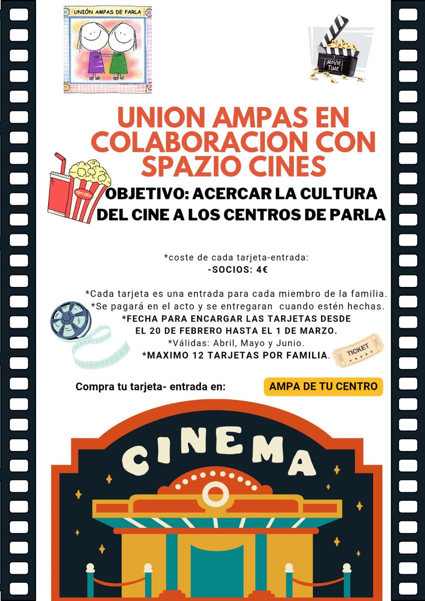 Queridas familias,

Vuelve el acuerdo entre Spazio Cines y Unión <a href="/DeAmpas/">UNION AMPAS De PARLA</a> de Parla, asociación de la que somos parte como AFA.

Atentas a los cambios de esta promoción👇🏾🧵