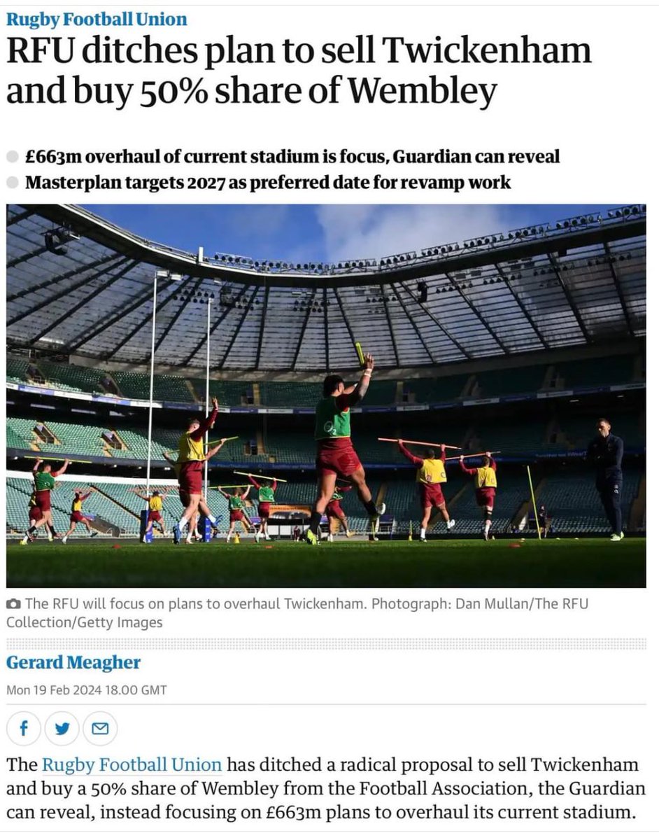 £663,000,000 to upgrade Twickenham by 2027!!! <a href="/EnglandRugby/">England Rugby</a> if you could donate 0.01% of that to <a href="/yarmrugbyclub/">yarmrugbyclub</a> we could drain our pitch that we haven't been able to train or play on since November 2023!!!!