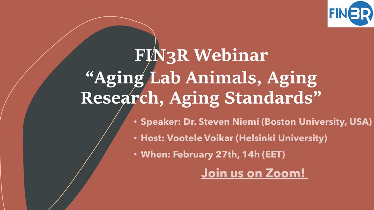 Reminder alert ❗ Our next #webinar “Aging Lab Animals, Aging Research, Aging Standards” is scheduled for Feb 27th! More info ➡ fin3r.fi/en/news See you next week! 👋 #fin3r #education #aging #laboratory #animals #3Rs #refinement #reduction #replacement