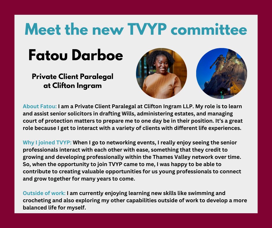 We're delighted to share that two outstanding young professionals from Clifton Ingram LLP, Jodie Cook and Fatou Darboe, have been selected to join the Thames Valley Young Professionals committee!👏 
#ThamesValleyYoungProfessionals #FutureLeaders #Networking #Congratulations