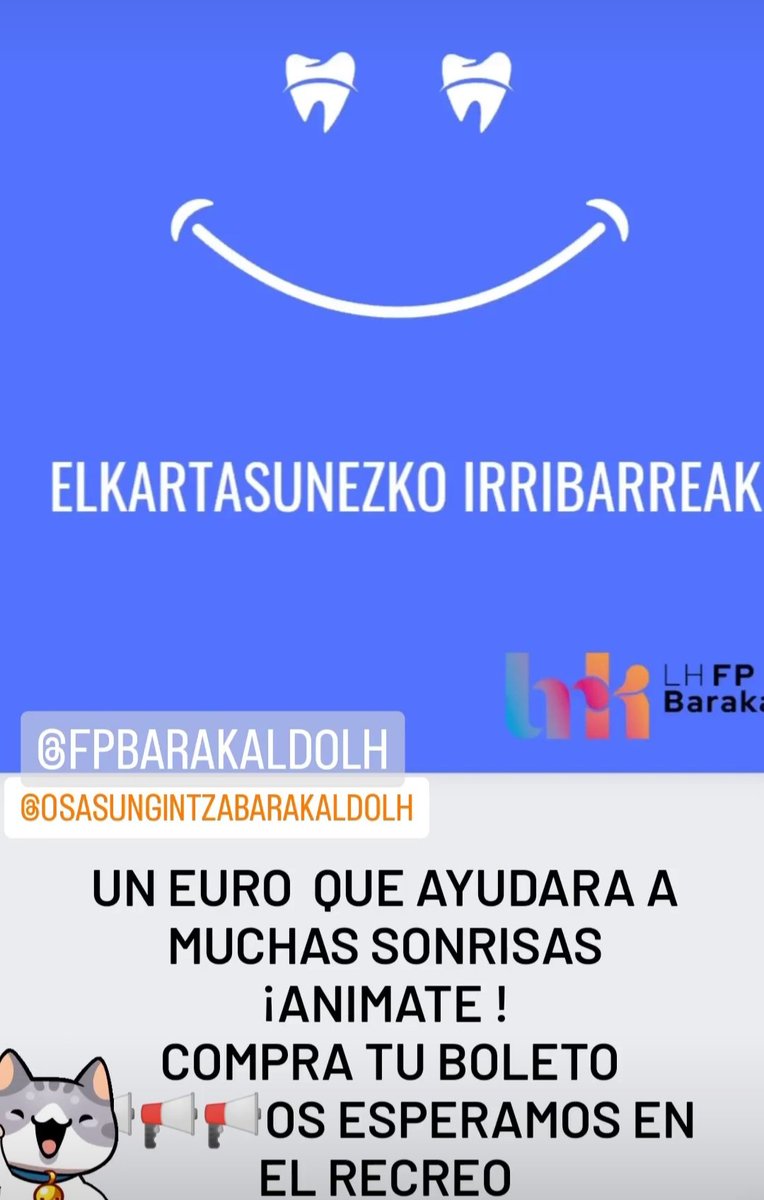 fpbarakaldolh's tweet photo. 📢📢👏👏👏Y seguimos avanzando en el proyecto solidario "Elkartasunezko irribarreak", esta vez profesorado y alumnado colaboran con la propuesta del departamento I.Personal. #retosolidario #valores40 #fpsolidaria .¡Un gran reto de centro!
¡Eskerrik asko por vuestra ayuda! https://t.co/Fq8lLNwRwz