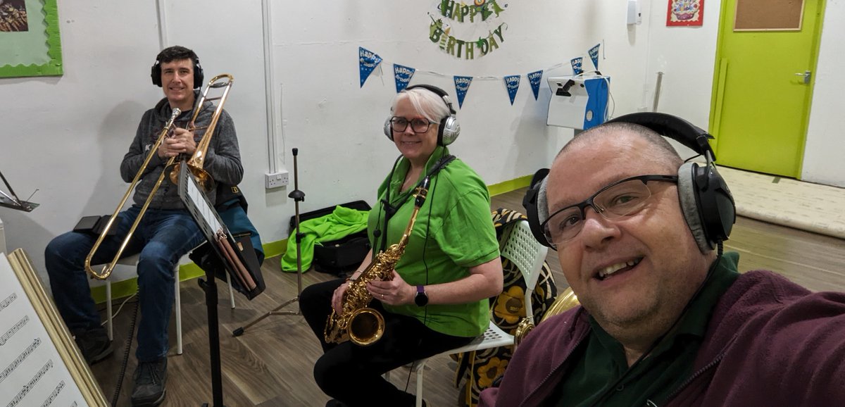 LeePritchard's tweet photo. We had a nice recording session last night with myself (trombone) Sue Wilkinson (Alto Sax) Ian Birtwell (Eb Tuba). Thanks to Sue for letting us use Cheeky Cherubs Community learning centre for the recording venue. https://t.co/UQ2jJCTtmx