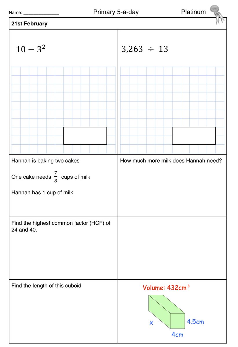 Primary 5-a-day with 4 levels of difficulty: bronze, silver, gold and platinum #corbett5aday #maths5aday Answers: corbettmathsprimary.com/2018/05/30/5-a…