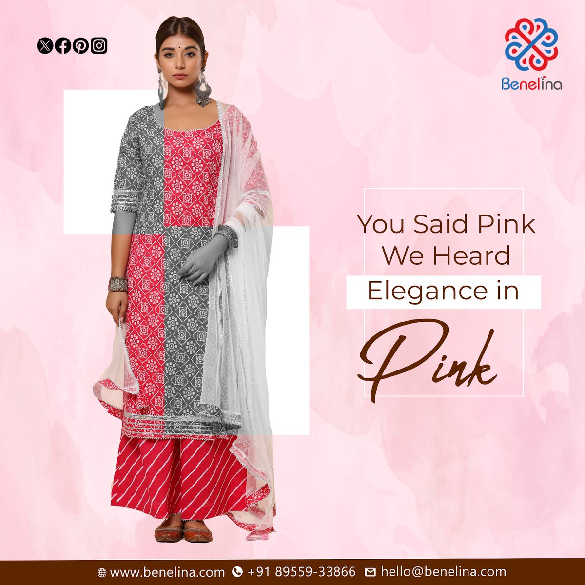Benelinaaa's tweet photo. Add a layer of elegance to your love for pink outfits. 💖
Buy this beautiful elegant pink outta set from Benelina now!✨
Shop from https://t.co/K6g9Wu2lWq
.
.
.
#RajasthaniKurtis #PrintedDress #BenelinaFashion #FashionGoals #ClassyLook #RajasthaniPrints #JaipuriKurtis https://t.co/wAa4QuBBGZ