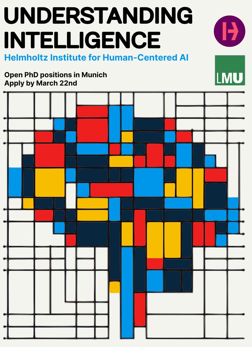 cpilab's tweet image. 📢 Exciting opportunity ahead! 
The  Helmholtz Institute for Human-Centered AI in Munich is looking to hire two PhD students to work on the intersection of computational cognitive science and machine learning with a starting date in 2024. @HelmholtzMunich @ELLISforEurope