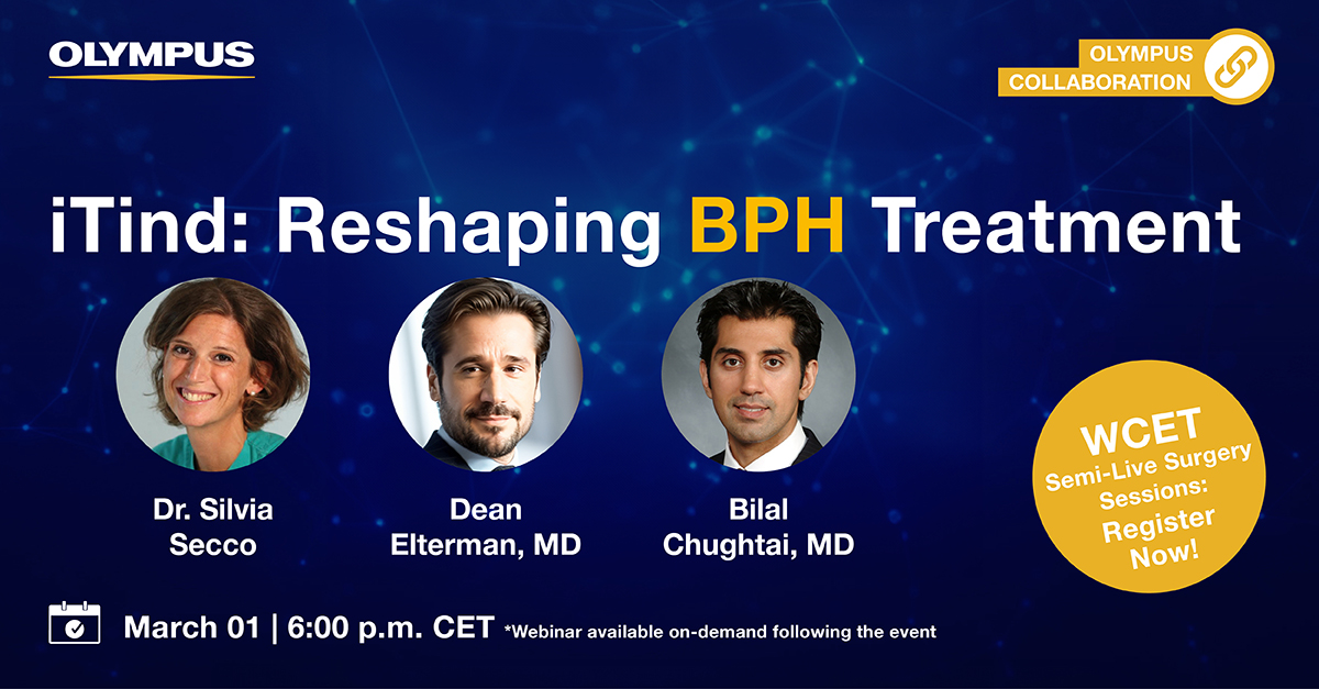 Olympus Urology Europe (@olympusurology) on Twitter photo We look forward to the #WCET Online Webinar Series!
Expand your knowledge and learn how #iTind reshapes #BPH Treatment. Join the semi-live surgery by the expert <a href="/SeccoSilvia/">Silvia Secco</a>, commented by two seasoned moderators <a href="/DrDeanElterman/">Dean Elterman</a> and <a href="/ChughtaiMD/">Bilal Chughtai</a>.
Register: meetings.association-service.org/wcet/events?id… We look forward to the #WCET Online Webinar Series!
Expand your knowledge and learn how #iTind reshapes #BPH Treatment. Join the semi-live surgery by the expert <a href="/SeccoSilvia/">Silvia Secco</a>, commented by two seasoned moderators <a href="/DrDeanElterman/">Dean Elterman</a> and <a href="/ChughtaiMD/">Bilal Chughtai</a>.
Register: meetings.association-service.org/wcet/events?id…