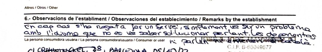 Això és increïble. @consumcat m'ha notificat l'arxiu de l'expedient perquè 'l'empresa ha acreditat el compliment de la regulació aplicable als drets lingüístics', quan @DeEnriqueTomas mateix havia fet constar a l'acta que les dependentes 'ni parlen ni entenen el català'. 👇