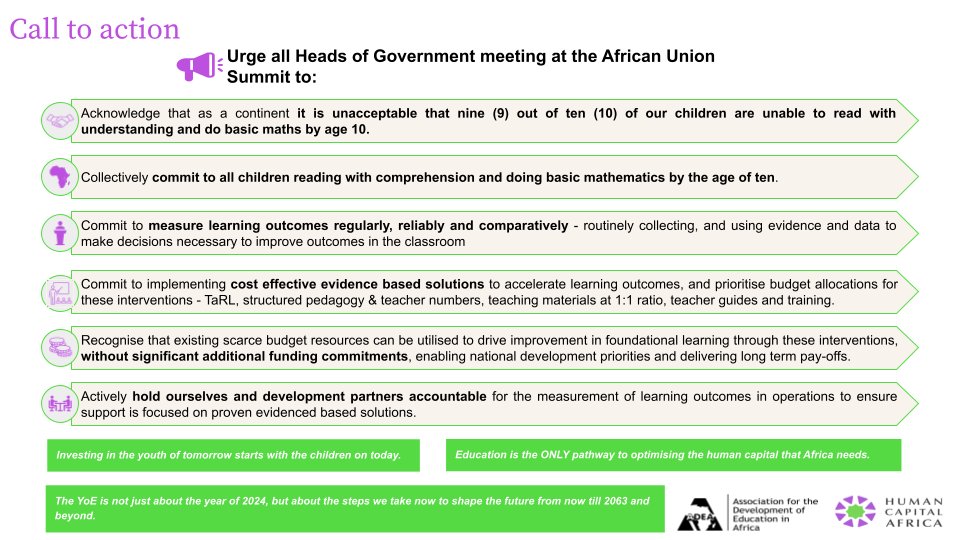 Last week, HCA and ADEA issued a resounding call to action! We celebrated African countries' leadership in tackling the learning crisis and urged all African Heads of Government at the AU Year of Education Summit to take decisive steps towards achieving foundational learning