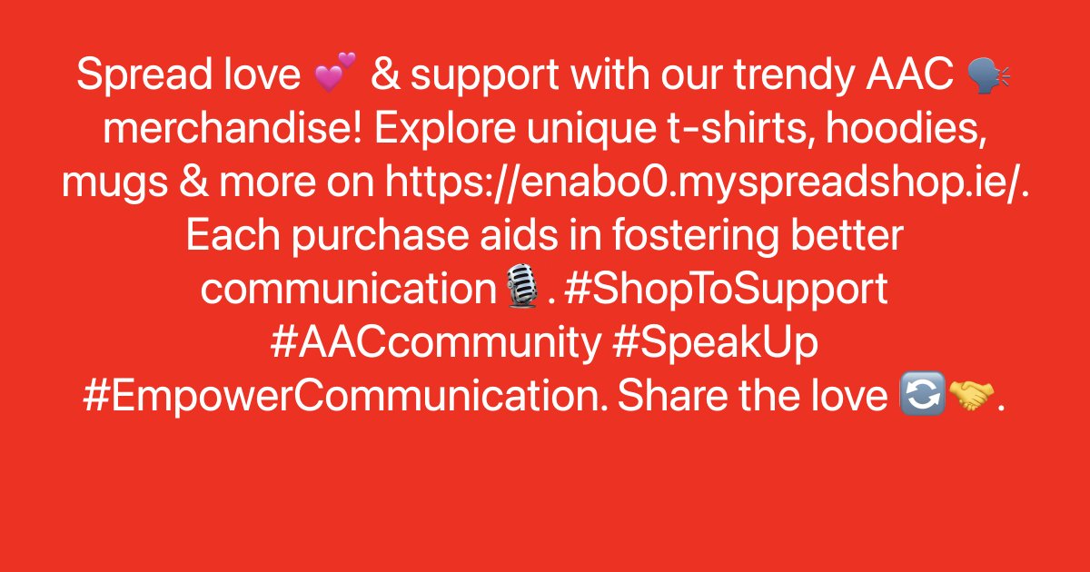 Spread love 💕 & support with our trendy AAC 🗣️ merchandise! Explore unique t-shirts, hoodies, mugs & more on ayr.app/l/J7iE/. Each purchase aids in fostering better communication🎙️. #ShopToSupport #AACcommunity #SpeakUp #EmpowerCommunication. Share the love 🔄🤝.
