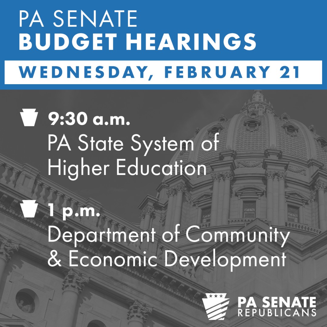 Today’s #PASenate #PAbudget hearings feature the @StateSystem and @PADCEDnews. Find livestreams, daily recaps and video from prior hearings at bit.ly/49xD1UN.