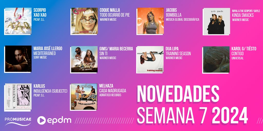 ¡Disfruta de estas🔟recientes novedades musicales ! ¡Escucha lo último de #Scorpio, <a href="/Coque_Malla/">Coque Malla</a> <a href="/__JACOBS/">Jacobs</a>, <a href="/royalandtheserp/">Royal & the Serpent 🧀</a>, #MaríaJoséLLergo, <a href="/GIMS/">G I M S</a>, <a href="/DUALIPA/">DUA LIPA</a>,  <a href="/karolg/">LABICHOTA</a>, #Karlus y <a href="/MelhazaOficial/">Melhaza Oficial</a> ! ¡Descúbrelas en 👉🏻 elportaldemusica.es! ¿Qué canción pondrá ritmo a tu día?
