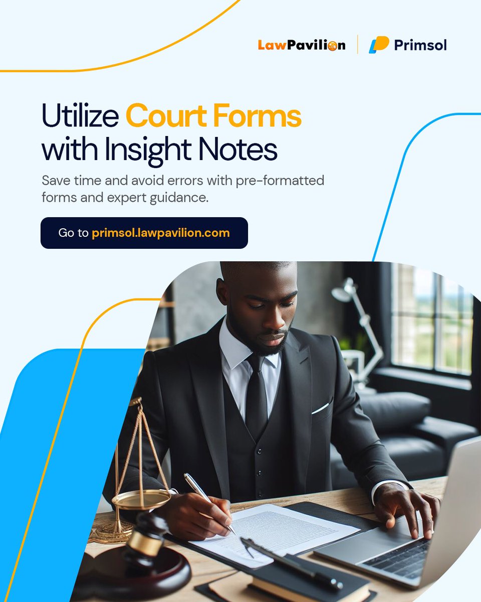 LawPavilion's tweet photo. Streamline your legal processes effortlessly with our expert-guided court forms 📝⚖️
Say goodbye to time-consuming errors and hello to efficient, error-free filings! 💼✨
#LegalEase #Efficiency #ExpertGuidance #LegalTech #Lawyer #LawyersInNigeria #NigerianLawyers https://t.co/uJQzRp1vhQ