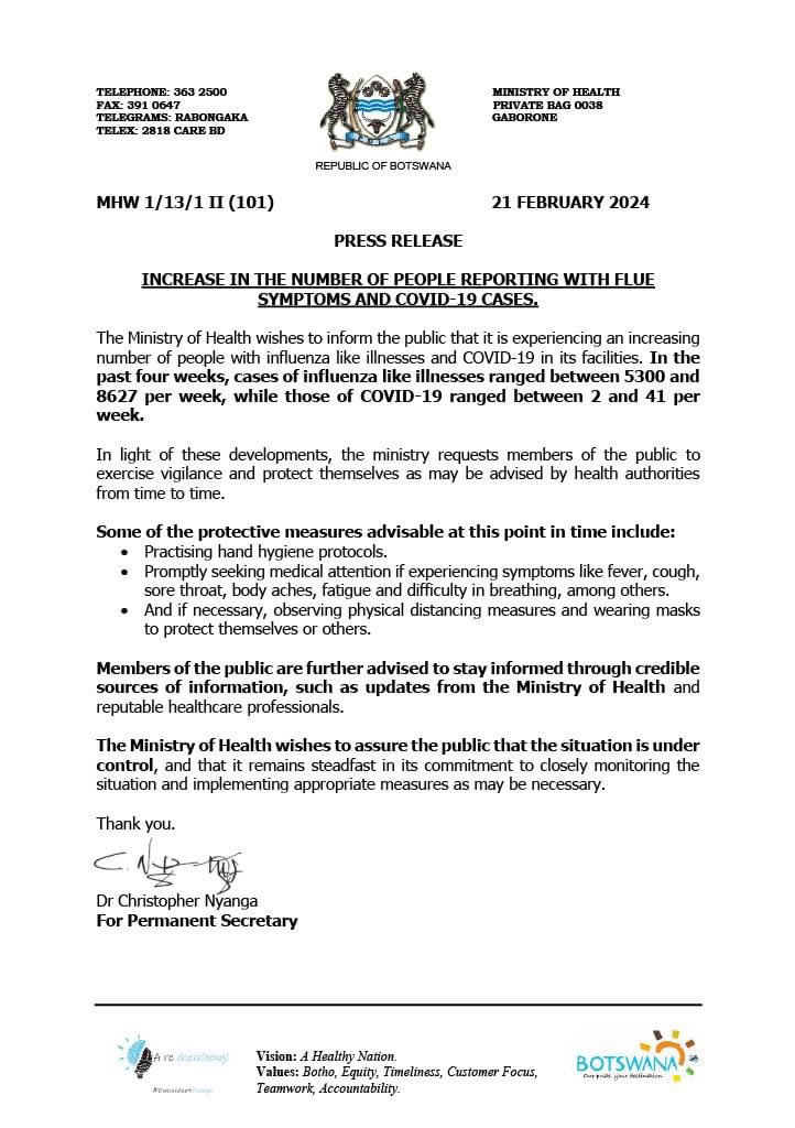 You are cautioned to take care against Flu-like illnesses and the ongoing heatwave, according to Ministry of Health and Meteorological Services, respectively.