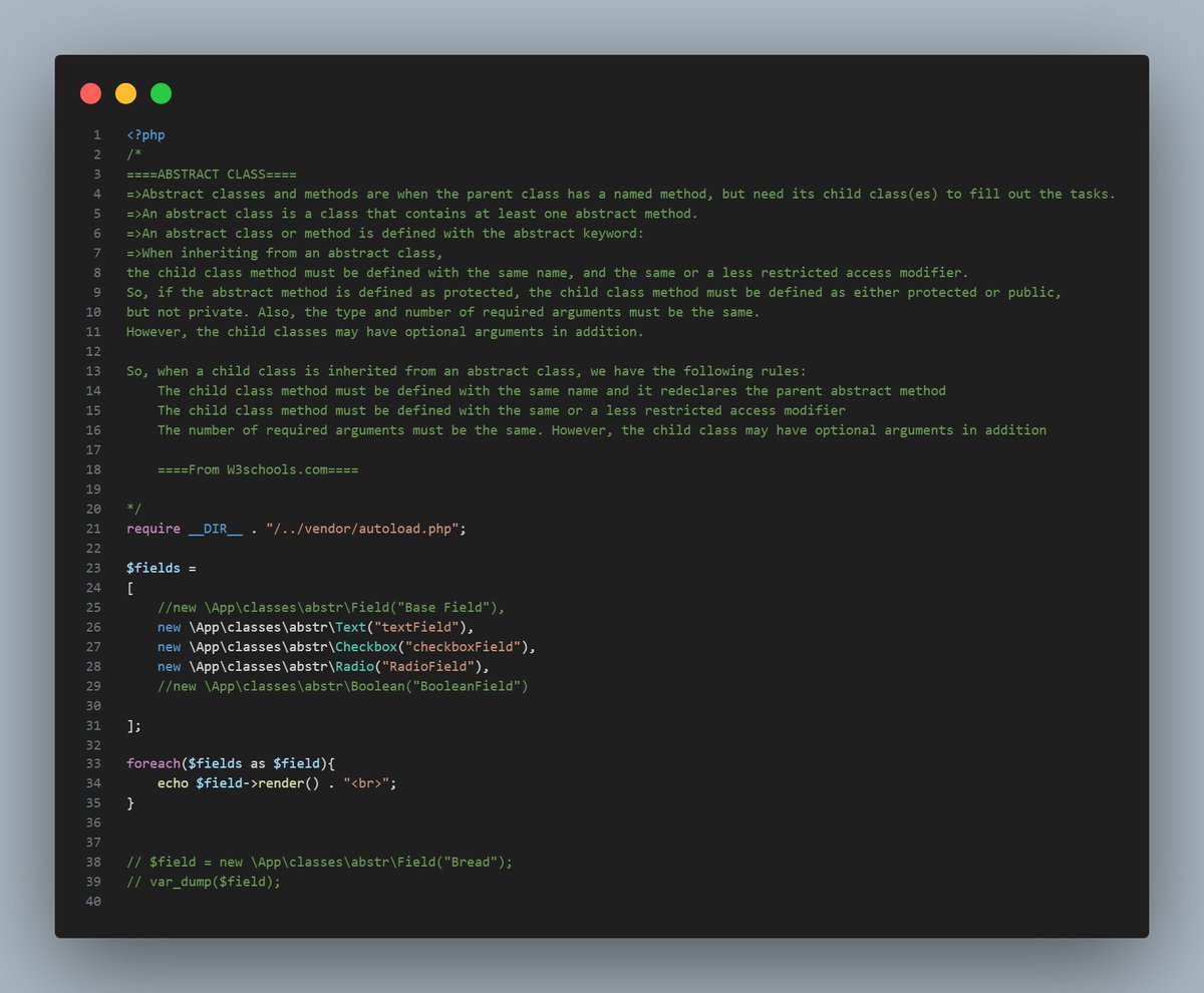 samuelldmj's tweet photo. #30daysofcode #RoadToBackendDev Day 14/30 of intermediate php.
learnt Abstract class, knowledge from namespace and composer autoload was handy in helping me import and accesing my class files. https://t.co/8O2jMZLsD7
