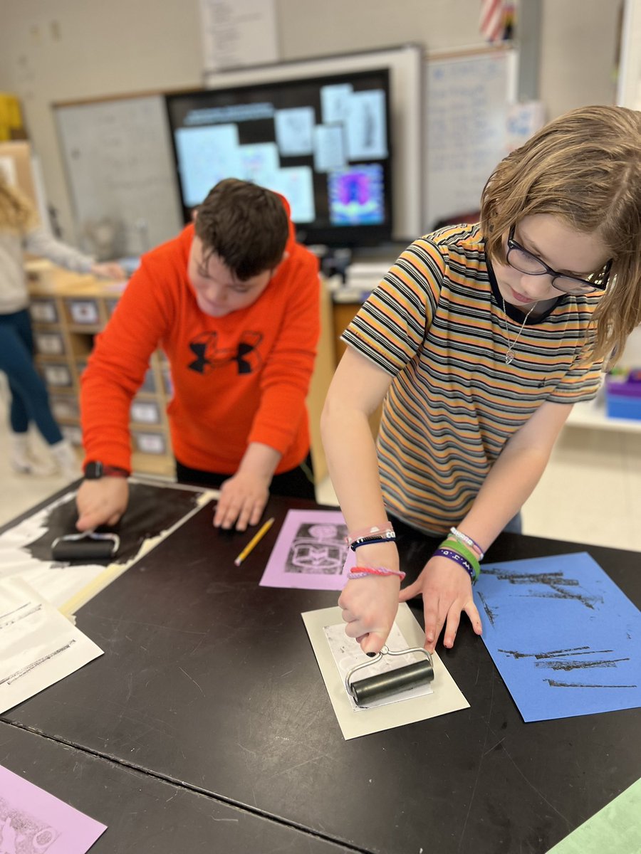 Printmaking process. 6th-grade students are studying the work of famous Pop Artists Wayne Thiebaud.  Students are creating their own fancy 🧁 desserts 🍨! Windermere Elementary School