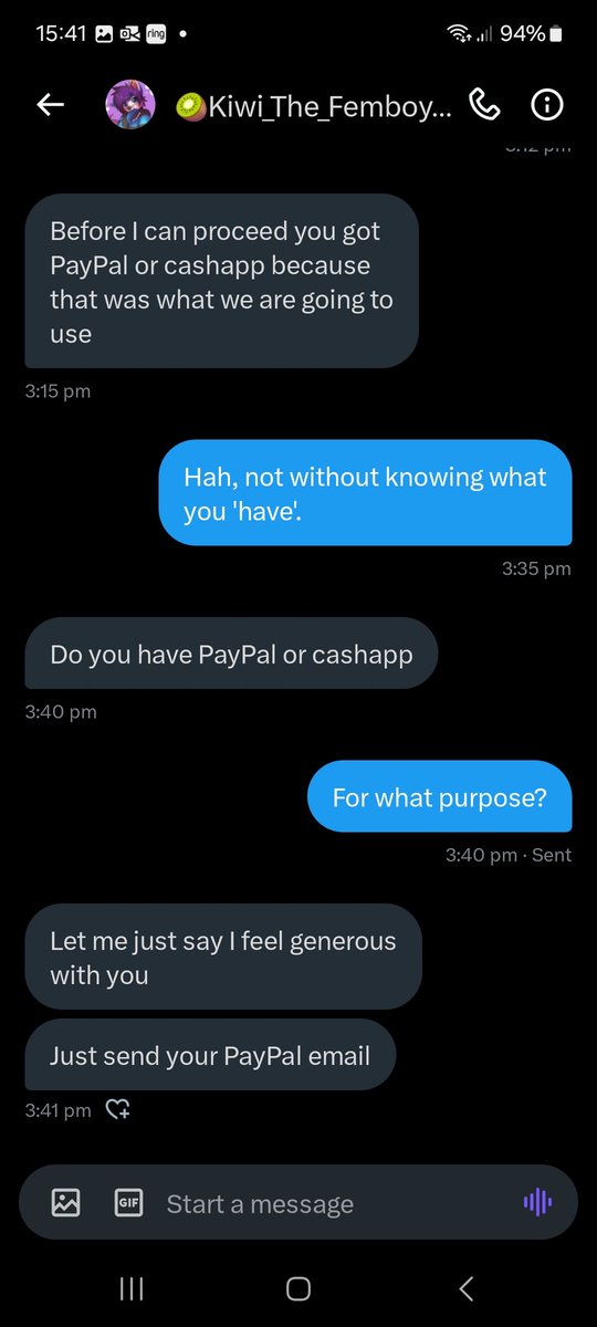 LadyIonia's tweet photo. Heads up.

Got this from @/foxy55523 today. Sounds extremely fishy.

This is a common way to scam through chargeback.

Remember folks, if it sounds too good to be true it probably is, don't give your deets, stand your ground and report! https://t.co/qTgriRhN27