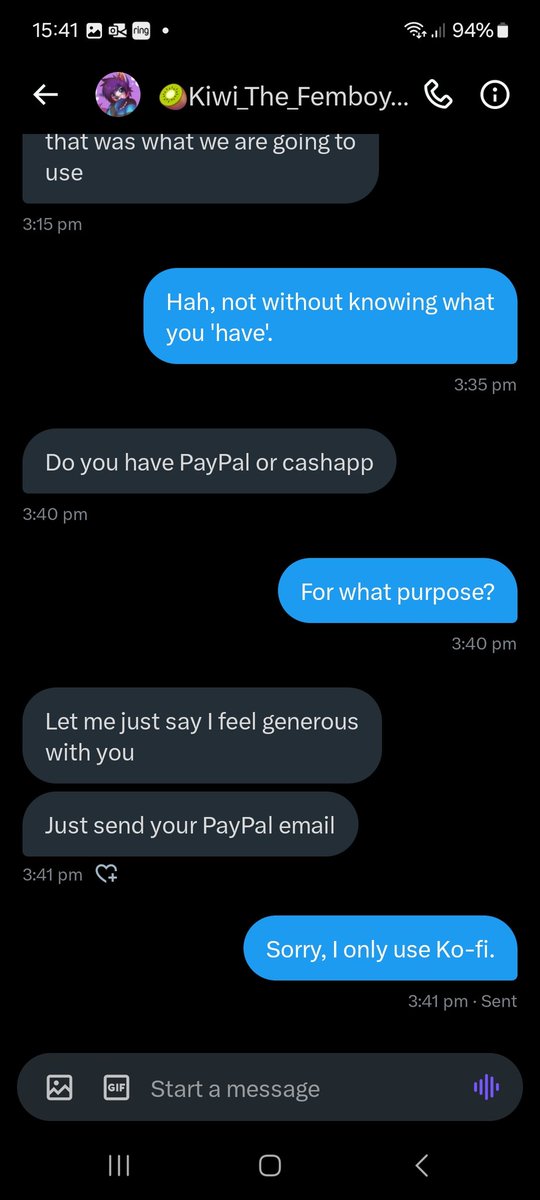 LadyIonia's tweet photo. Heads up.

Got this from @/foxy55523 today. Sounds extremely fishy.

This is a common way to scam through chargeback.

Remember folks, if it sounds too good to be true it probably is, don't give your deets, stand your ground and report! https://t.co/qTgriRhN27