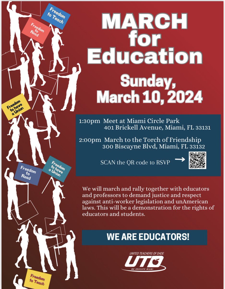 Looking for education supporters to join me at this March/Rally on 3-10-24. Parents, teachers, students, &amp; community members are tired of the politicization of our classrooms by Republican Politicians. #FreedomToTeach #FreedomToLearn