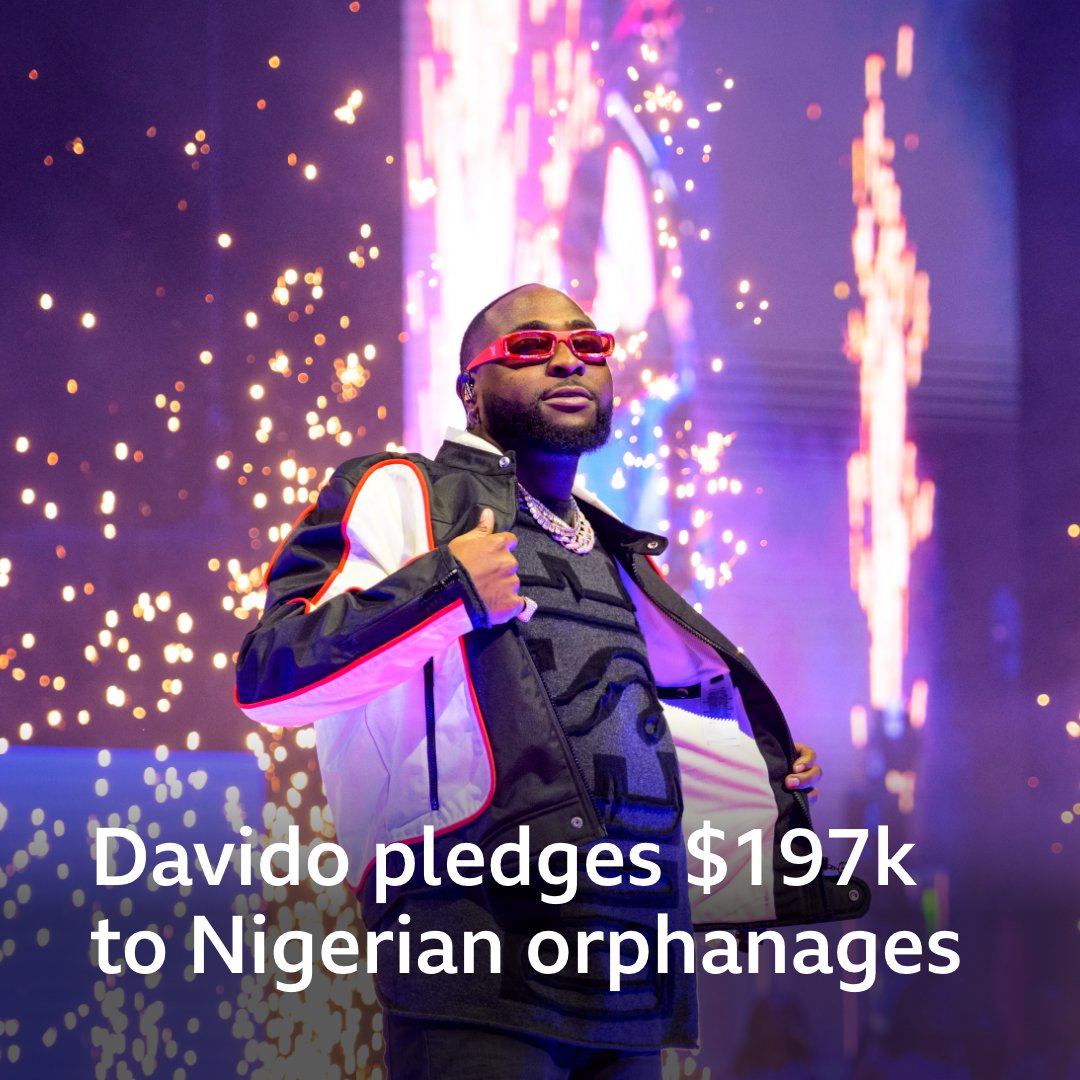 Nigerian Afrobeats star Davido has announced will donate 300m Naira ($197,000; £156,000) to Nigeria’s orphanages. Davido, whose real name is David Adedeji Adeleke, has in recent years endeared himself to his fans for philanthropic efforts. 🔗 bbc.in/3OPMezg