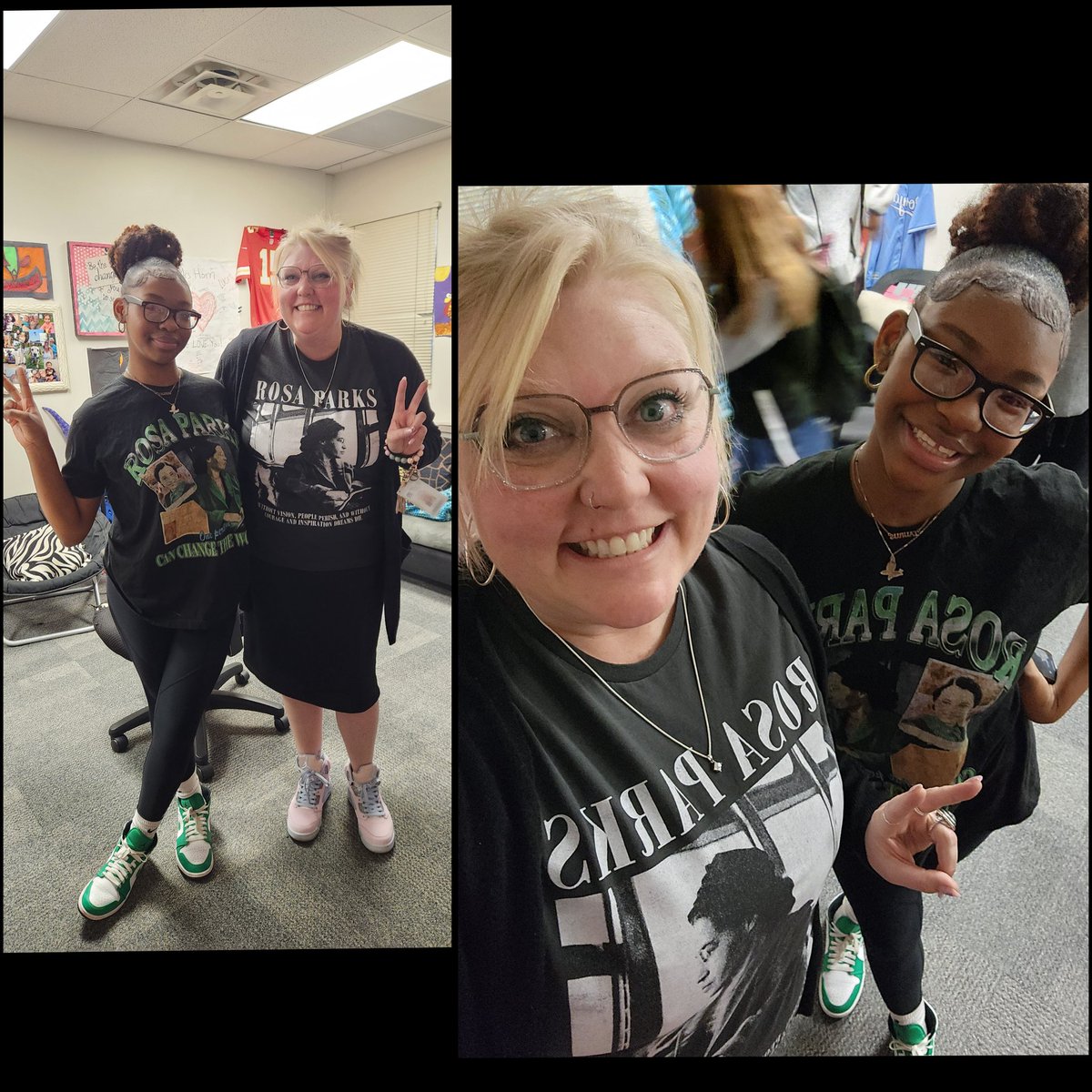 EmilyELA0127's tweet photo. When you and your student both show up in Rosa Parks shirts and J's😊 @AntiochMS @NKCSchools https://t.co/SXzZBlJmCi