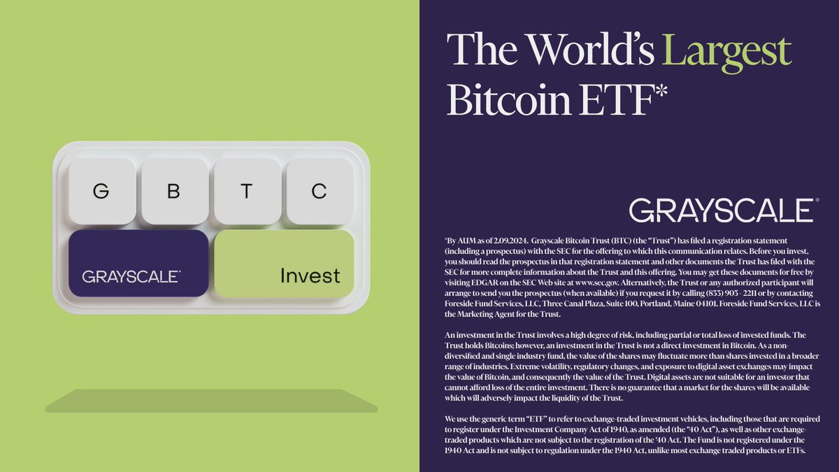 Diversifying into Bitcoin? Type G-B-T-C into your investment account. For  details and disclosures, visit: https://t.co/RSHmZE6JJ2